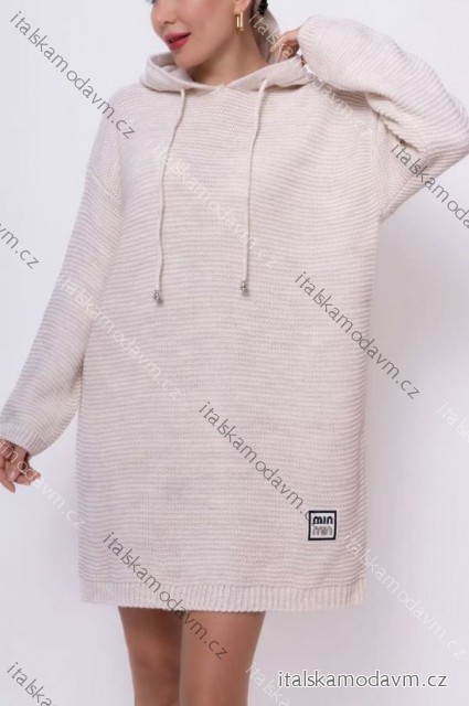 Šaty voľnočasové teplé s kapucí dlhý rukáv dámske nadrozmer (48/50/52 ONE SIZE) TALIANSKA MÓDA IM425729