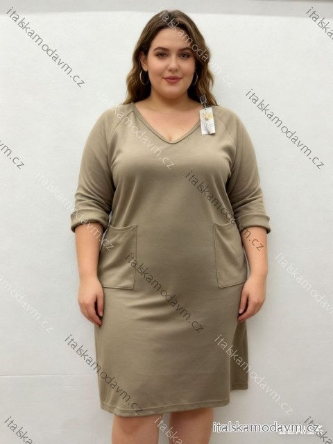 Šaty maslové dlhý rukáv dámske nadrozmer (52/54/56 ONE SIZE) TALIANSKA MÓDA IM425753