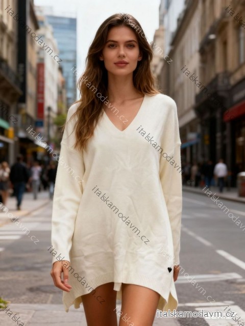 Svetr úpletový dlouhý rukáv dámský nadrozměr (46/48/50 ONE SIZE) ITALSKÁ MÓDA IM425764