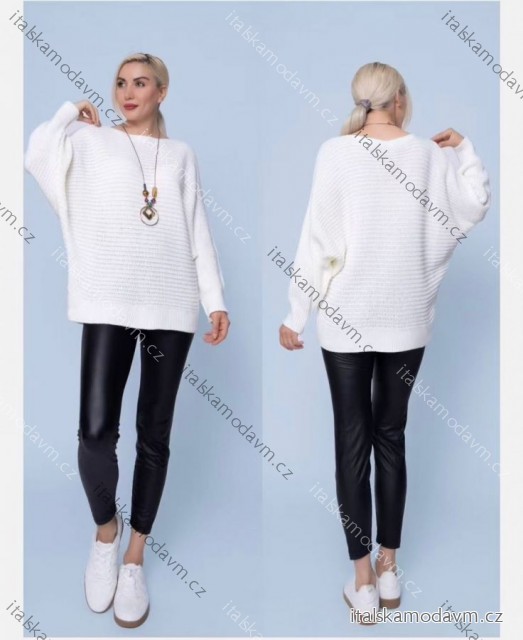 Svetr pletený s přívěskem dlouhý rukáv dámský nadrozměr (54/56/58 ONE SIZE) ITALSKÁ MÓDA IM425769