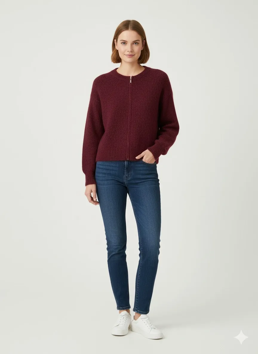 Sveter pletený na zips dlhý rukáv dámsky (S/M/L ONE SIZE) IMPOZ25XJ-7618