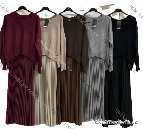 Souprava úpletová šaty se svetrem dámská nadrozměr (42/44/46 ONE SIZE) ITALSKÁ MÓDA IMC25518