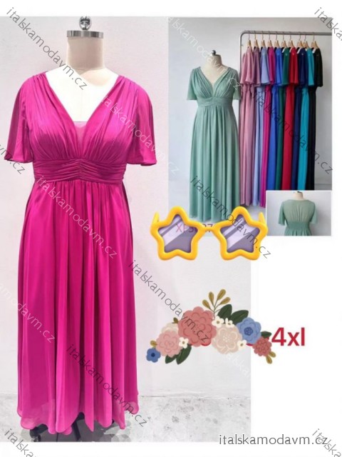 Šaty dlouhé společenské krátký rukáv dámské nadrozměr (46/48/50 ONE SIZE) ITALSKÁ MÓDA IMC25524