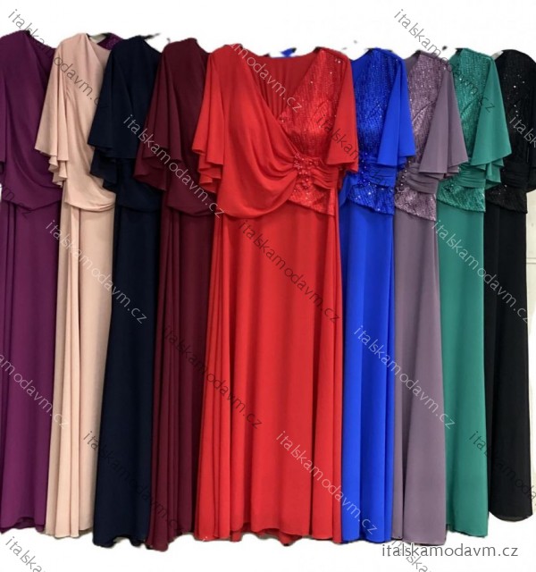 Šaty dlouhé společenské krátký rukáv dámské nadrozměr (46/48/50 ONE SIZE) ITALSKÁ MÓDA IMC25525