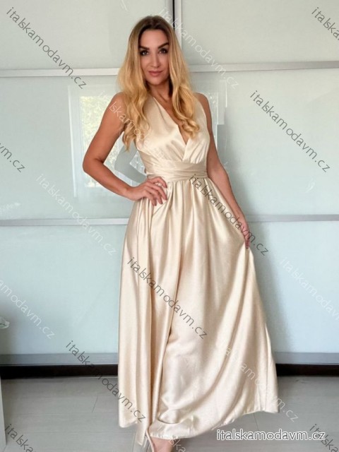 Šaty dlhé spoločenské variabilné viazanie rámček dámskej satén (XS/S/M/L ONE SIZE) TALIANSKA MÓDA IMPDY24MDUE991505/DUR béžová S/M/L