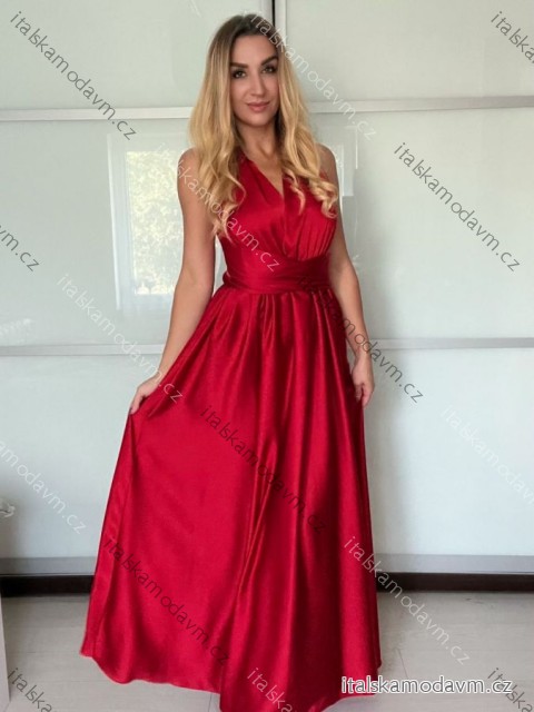 Šaty dlhé elegantné variabilné vázánie bez rukávov dámske satén (S/M/L ONE SIZE) TALIANSKA MÓDA IMPDY24MDUE991505/DUR červená S/M/L