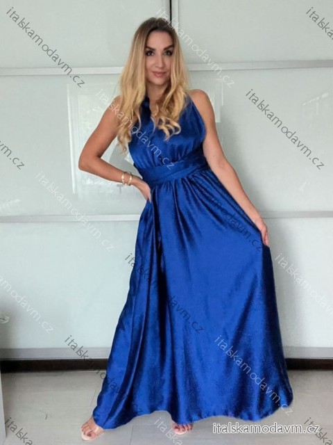 Šaty dlhé elegantné variabilné vázánie bez rukávov dámske satén (S/M/L ONE SIZE) TALIANSKA MÓDA IMPDY24MDUE991505/DUR modrá kráľovská S/M/L