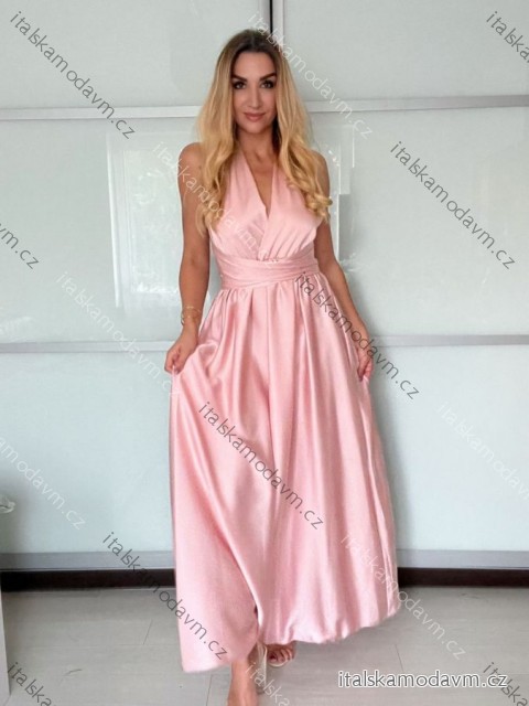 Šaty dlhé elegantné variabilné vázánie bez rukávov dámske satén (S/M/L ONE SIZE) TALIANSKA MÓDA IMPDY24MDUE991505/DUR ružová staroružová S/M/L