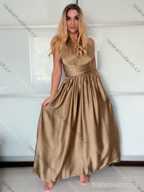 Šaty dlhé elegantné variabilné vázánie bez rukávov dámske satén (S/M/L ONE SIZE) TALIANSKA MÓDA IMPDY24MDUE991505/DUR zlatá S/M/L