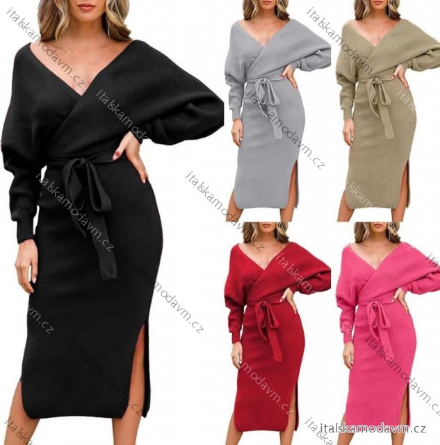 Šaty úpletové dlhý rukáv dámske nadrozmer (46/48/50 ONE SIZE) TALIANSKA MÓDA IM425775