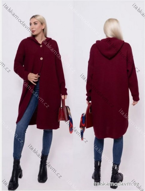 Cardigan na knoflíky dlouhý rukáv dámský nadrozměr (44/46/48 ONE SIZE) ITALSKÁ MÓDA IM425776