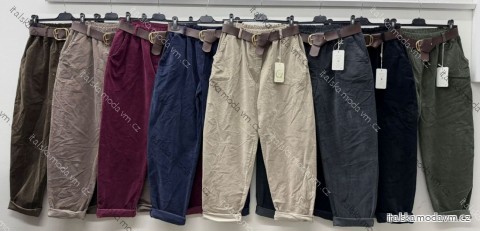 Kalhoty manžestrové s páskem dámské nadrozměr (46/48/50 ONE SIZE) ITALSKÁ MÓDA IM425782