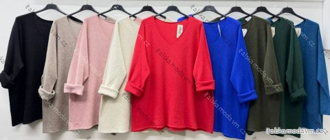 Svetr úpletový dlouhý rukáv dámský nadrozměr  (54/56/58 ONE SIZE) ITALSKÁ MÓDA IM425783