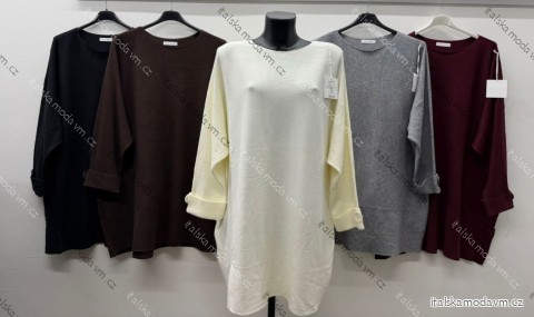 Svetr úpletový dlouhý rukáv dámský nadrozměr  (54/56/58 ONE SIZE) ITALSKÁ MÓDA IM425784