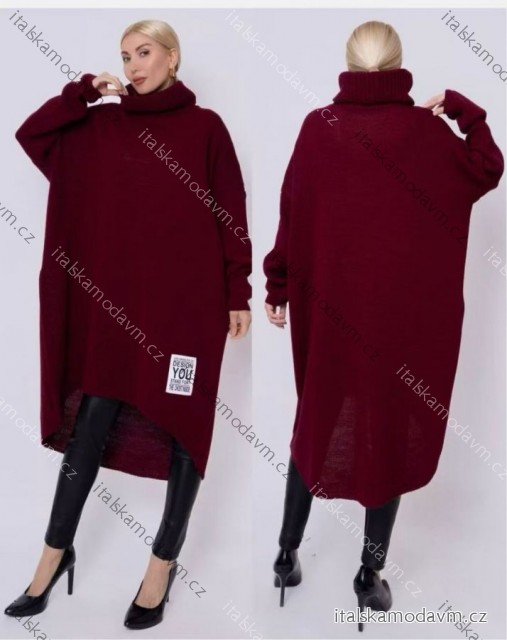 Šaty/Svetr prodloužený pletený s rolákem dlouhý rukáv dámský nadrozměr (54/56/58 ONE SIZE) ITALSKÁ MÓDA IM425786