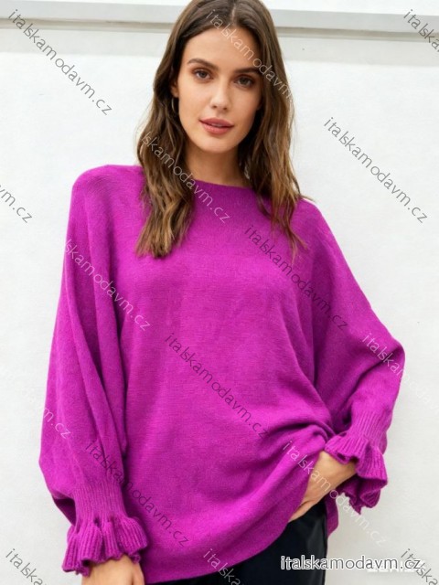 Svetr úpletový dlouhý rukáv dámský nadrozměr  (52/54/56 ONE SIZE) ITALSKÁ MÓDA IM425788