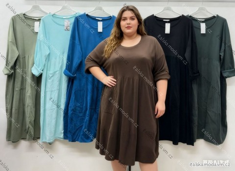 Šaty voľnočasové dlhý rukáv dámske nadrozmer (52/54/56 ONE SIZE) TALIANSKA MÓDA IM425789