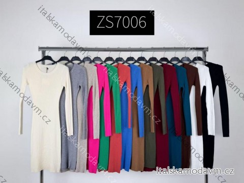 Šaty úpletové dlouhý rukáv dámské (S/M/L ONE SIZE) ITALSKÁ MÓDA IMM25M7006/DU -   hnedá
 -   S/M/L