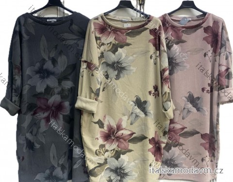 Šaty teplé kvetované dlhý rukáv dámske nadrozmer (54/56/58 ONE SIZE) TALIANSKA MÓDA IMC25540