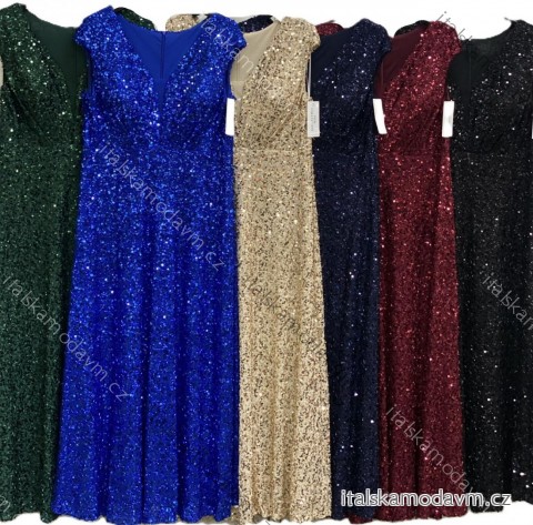Šaty dlouhé společenské flitrové bez rukávu dámské nadrozměr (46/48/50 ONE SIZE) ITALSKÁ MÓDA IMC25551