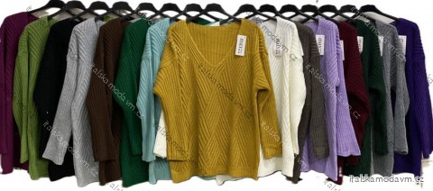 Svetr pletený dlouhý rukáv dámský nadrozměr (50/52/54 ONE SIZE) ITALSKÁ MÓDA IMC25554