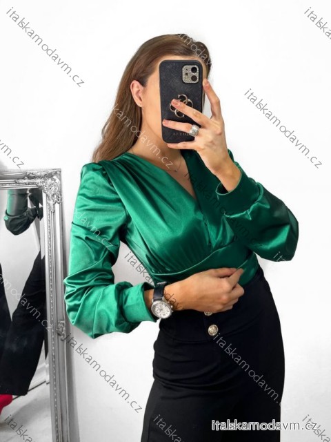 Body alá blúzka elegantný saténové dlhý rukáv dámske (S/M ONE SIZE) TALIANSKA MÓDA IMM2333030