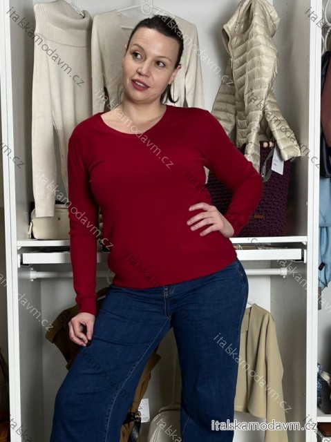 Sveter úpletový dlhý rukáv dámsky nadrozmer (40/42/44)  ONE SIZE) TALIANSKA MÓDA IMM23M5817/DR 40/42 vínová