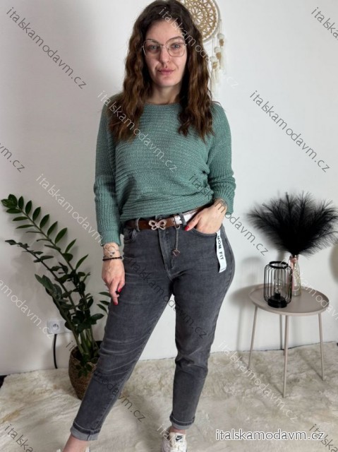 Rifle jeans s páskem  MOM FIT dámske nadrozměr (M-3XL) MOON GIRL MA525KF520-6/DUR šedá 3XL