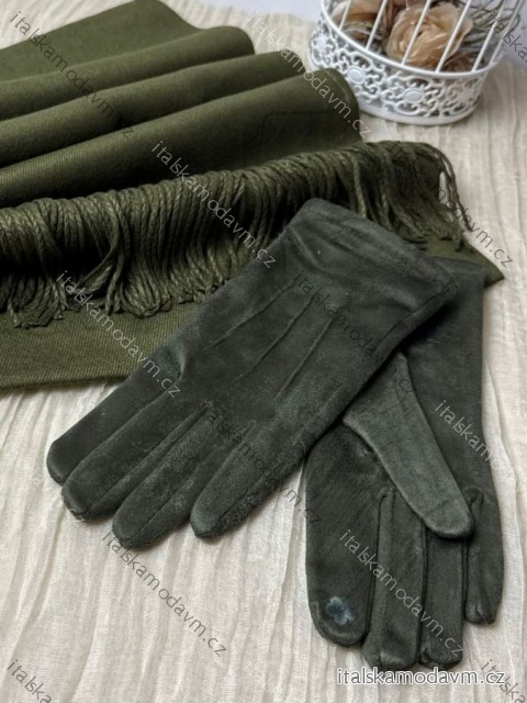 Rukavice zimné s kožúškom dámske (ONE SIZE) QGJ TREND LIS25001/DUR ONE SIZE zelená khaki