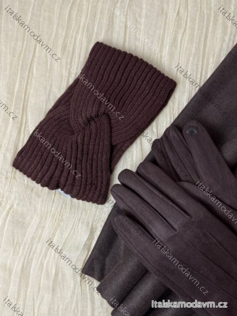 Čelenka pletená zimní dámská (ONE SIZE) BEST EMILIE LIS25BD-350/DUR ONE SIZE tmavě hnědá