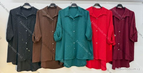 Košeľa klasik trblietavá 3/4 dlhý rukáv dámska nadrozmer (52/54/56 ONE SIZE) TALIANSKA MÓDA IM425808