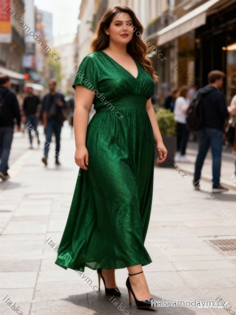 Šaty elegantný krátky rukáv dámske nadrozmer (50/52/54 ONE SIZE) TALIANSKA MÓDA IM425809