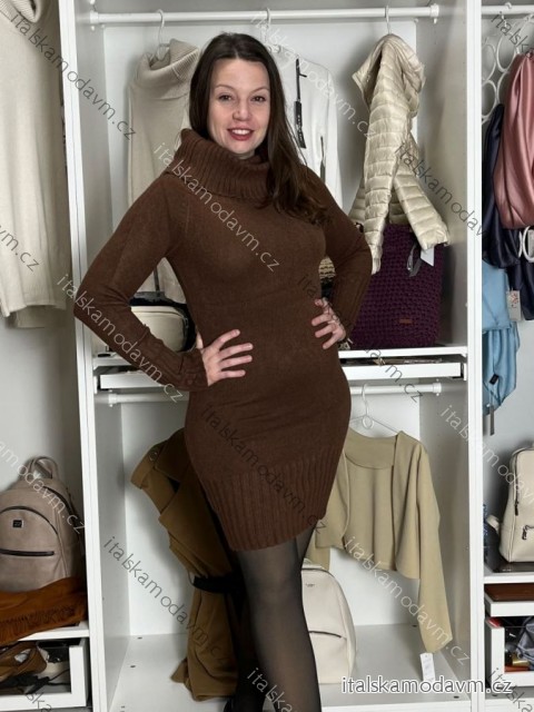 Šaty úpletové dlhý rukáv dámske INES (XS/S/M ONE SIZE) TALIANSKA MÓDA IMM25M9060/DUR XS/S/M tmavo hnedá
