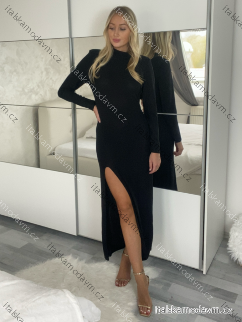 Šaty dlouhé elegantný se stojáčkem  dlhý rukáv dámske (S/M ONE SIZE) TALIANSKA MÓDA IMWCH234476/DR čierna S/M