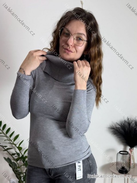 Svetr úpletový rolák dlouhý rukáv dámský (S/M ONE SIZE) ITALSKÁ MÓDA IMM22FD5813/DR Šedá S/M