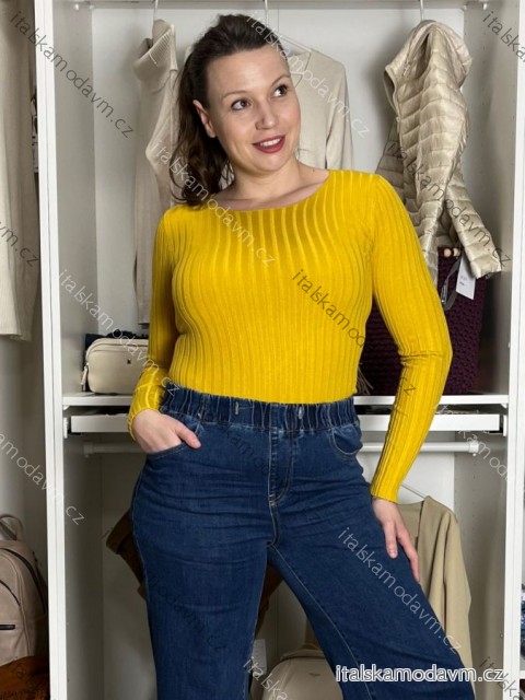 Svetr úpletový dlhý rukáv dámsky CYNDY (XS/S/M) TALIANSKA MODA MB21255812-18/DUR XS/S/M žlutá hořčicová