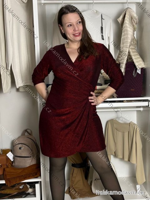 Šaty spoločenské dlhý rukáv dámske STAR (S/M/L ONE SIZE) TALIANSKA MÓDA IMM25M284-1/DUR S/M/L vínová
