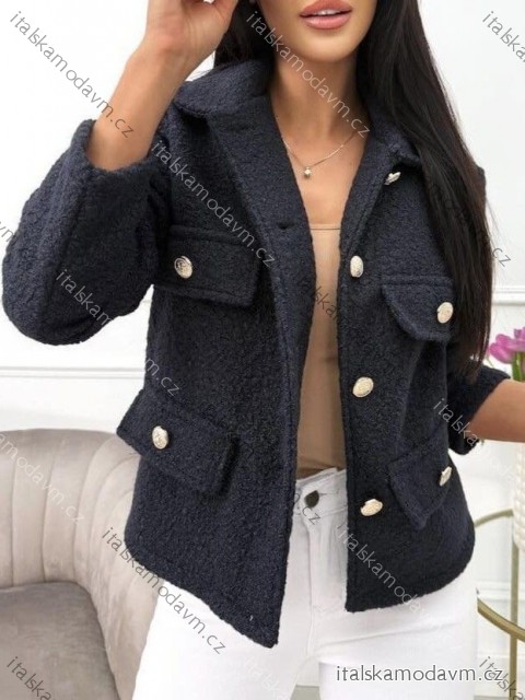 Kabátik baránkový flaušový dlhý rukáv dámsky (S/M/L ONE SIZE) TALIANSKA MÓDA IMD25177/DR