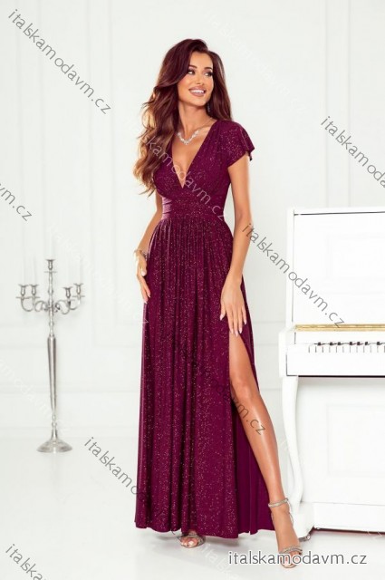 Šaty dlhé spoločenské trblietavé s flitrami krátky rukáv dámske nadrozmer (34-50) POLSKÁ MÓDA PMLWD24GABRIELA8/DR