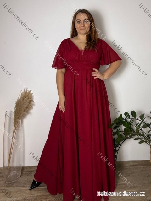 Šaty dlhé spoločenské krátky rukáv dámske nadrozmer BELLA (44/46/48 ONE SIZE) TALIANSKA MÓDA IMC25524