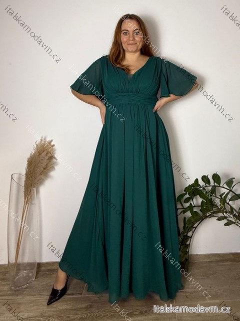 Šaty dlhé spoločenské krátky rukáv dámske nadrozmer BELLA (44/46/48 ONE SIZE) TALIANSKA MÓDA IMC25524/DUR