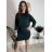 Šaty krátke teplé dlhý rukáv dámske (S/M/L ONE SIZE) TALIANSKA MÓDA IMD25225/DUR zelená smaragdová S/M/L