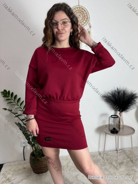 Šaty krátké teplé dlouhý rukáv dámské (S/M/L ONE SIZE) ITALSKÁ MÓDA IMD25225/DUR vínová S/M/L