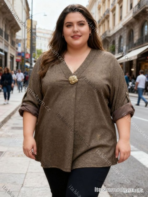 Blúzka elegantný dlhý rukáv dámska nadrozmer (50/52/54 ONE SIZE) TALIANSKA MÓDA IM425817