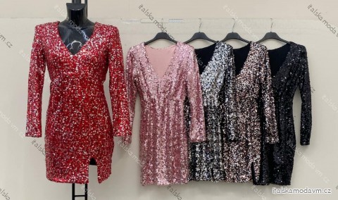 Šaty spoločenské elegantné trblietavé dlhý rukáv dámske (XS/S/M ONE SIZE) TALIANSKA MÓDA IMM25M23055