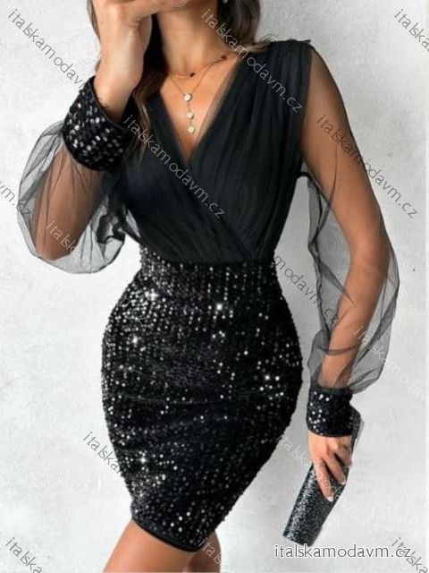 Šaty spoločenské elegantné trblietavé dlhý rukáv dámske (XS/S/M ONE SIZE) TALIANSKA MÓDA IMM25M37629