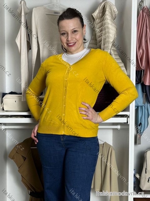 Svetr úpletový na knoflíky  dlouhý rukáv dámský SANDY (S/M/L) ITALSKÁ MODA MB21255818-18/DUR S/M/L žlutá hořčicová