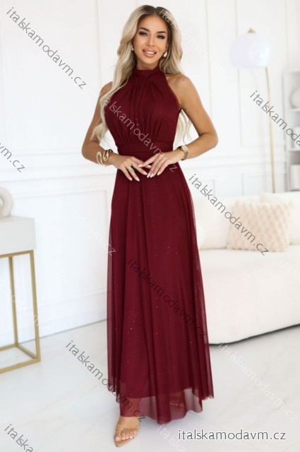 Šaty spoločenské elegantné trblietavé bez rukávov dámske VERONICA (S/M/L ONE SIZE) POLSKÁ MÓDA NMC-636-1/DUR vínová S/M/L
