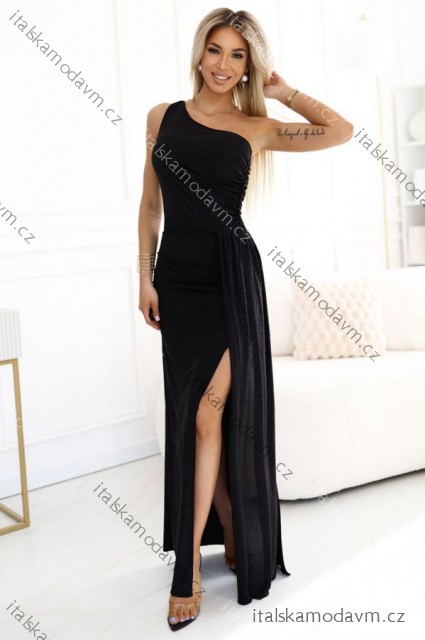 Šaty elegantné trblietavé cez rameno dámska móda SELENA (XS-XL) Poľská móda NMC-600-1/DR