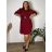 Šaty/Tunika s páskem elegantná 3/4 dlhý rukáv dámska nadrozmer HELENA  (50/52/54 ONE SIZE) TALIANSKA MÓDA IM425780/DUR 50/52/54 vínová